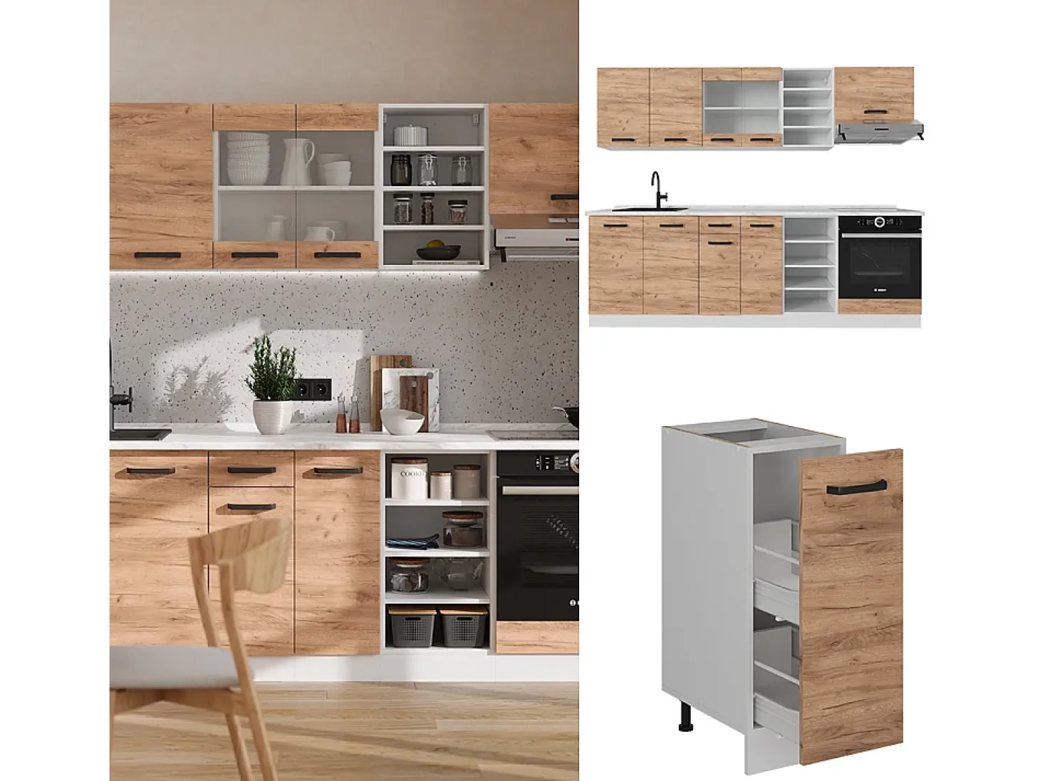 Mueble de cocina oro potencia roble/blanco 240x60x81.6 r-line