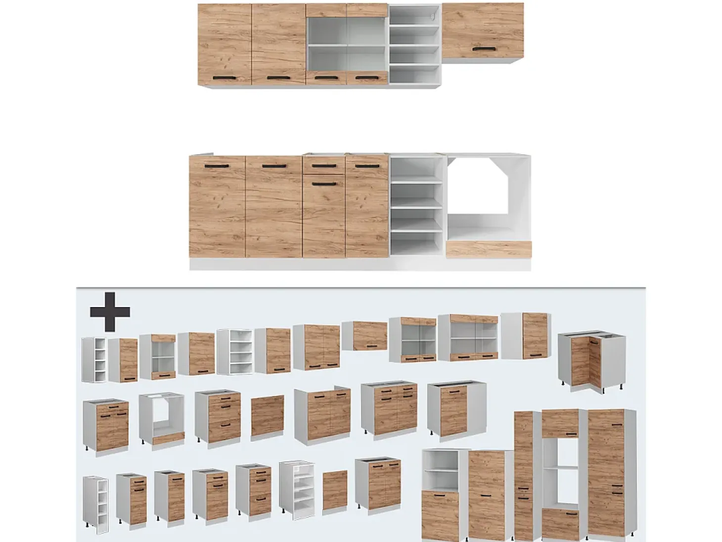Mueble de cocina oro potencia roble/blanco 240x60x81.6 r-line