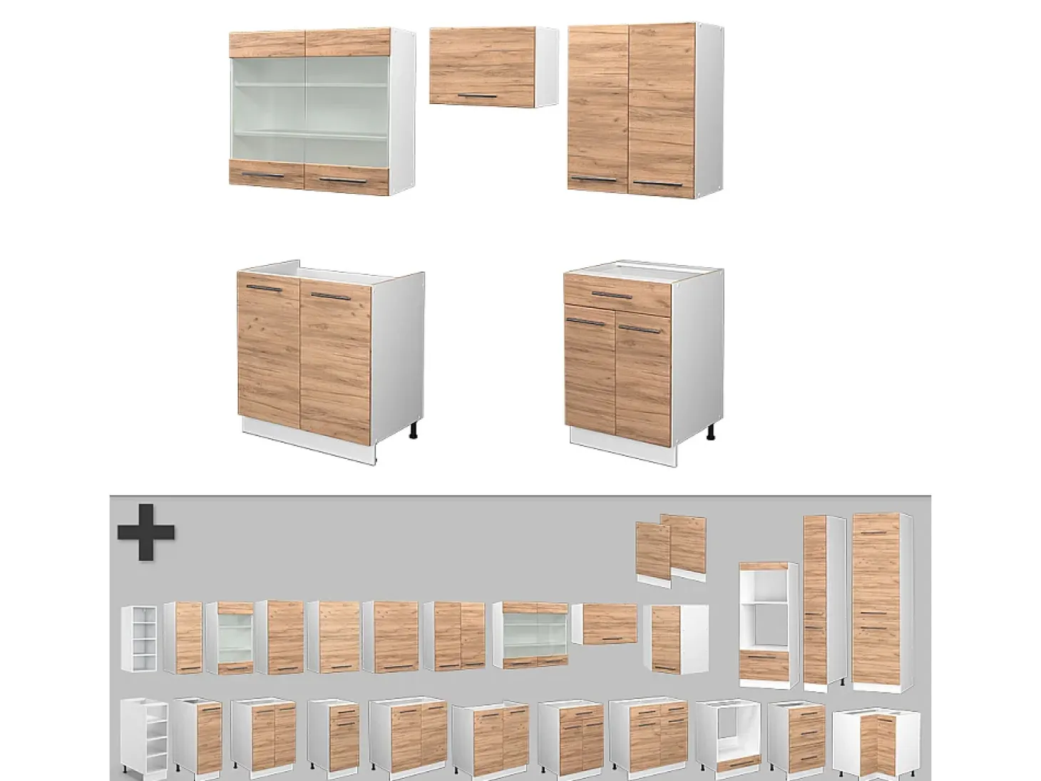 Mueble de cocina oro potencia roble/blanco 200x60x81.6 fame-line