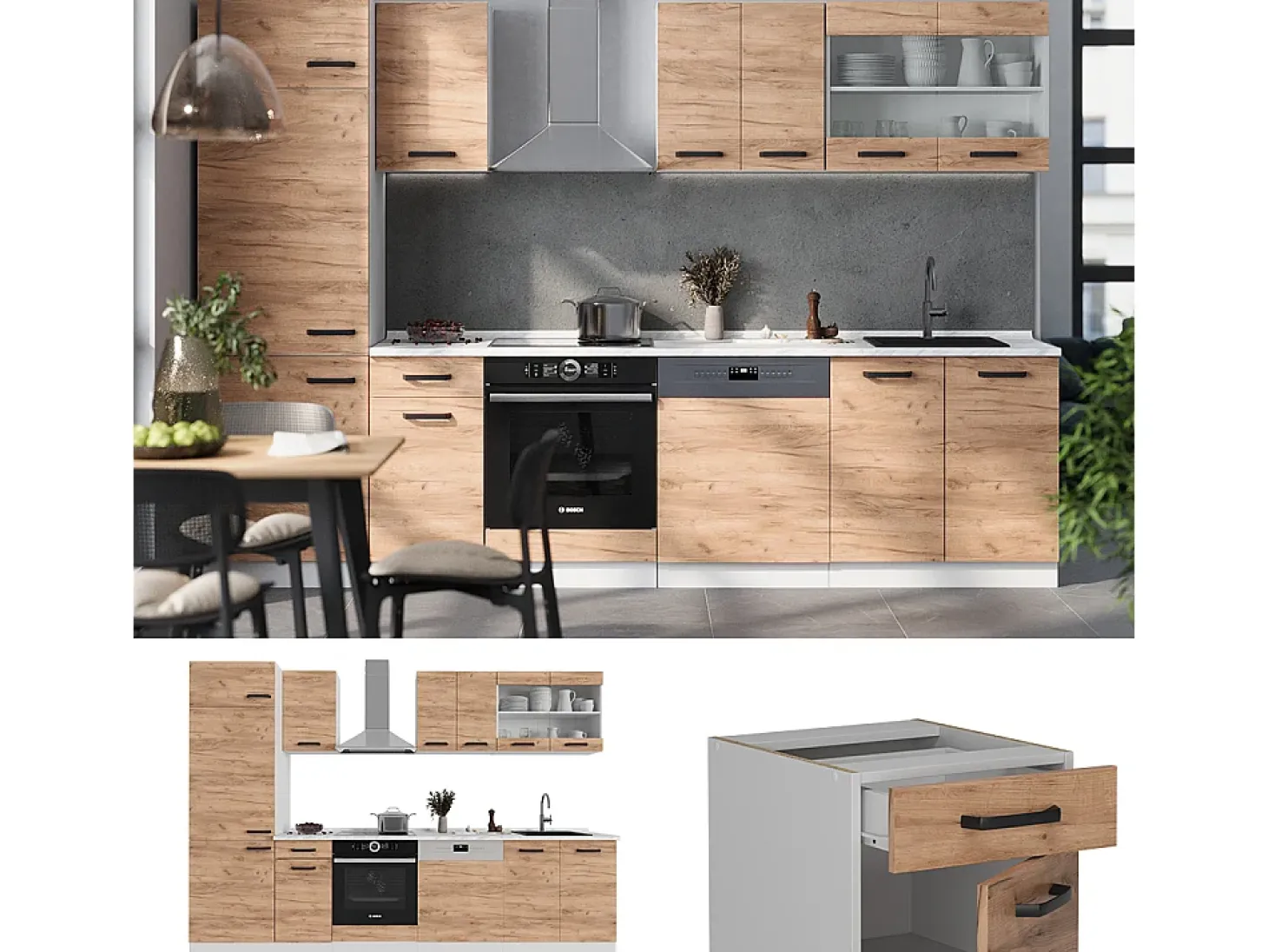 Mueble de cocina oro potencia roble/blanco 300x46x81.6 r-line