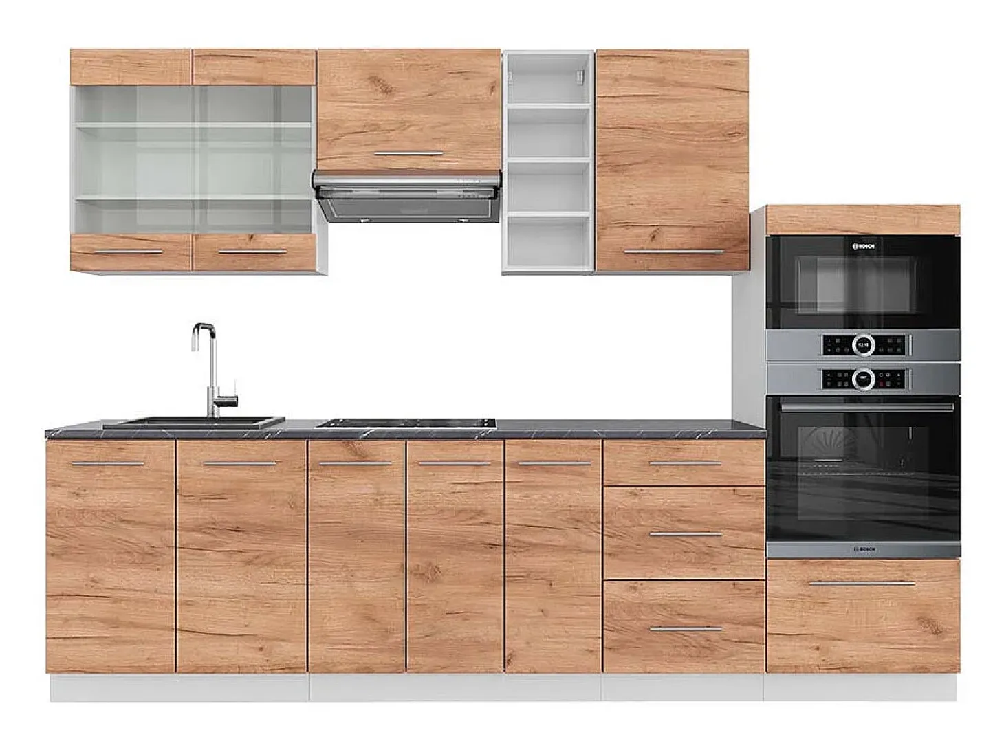 Mueble de cocina oro potencia roble/blanco 280x60x81.6 fame-line