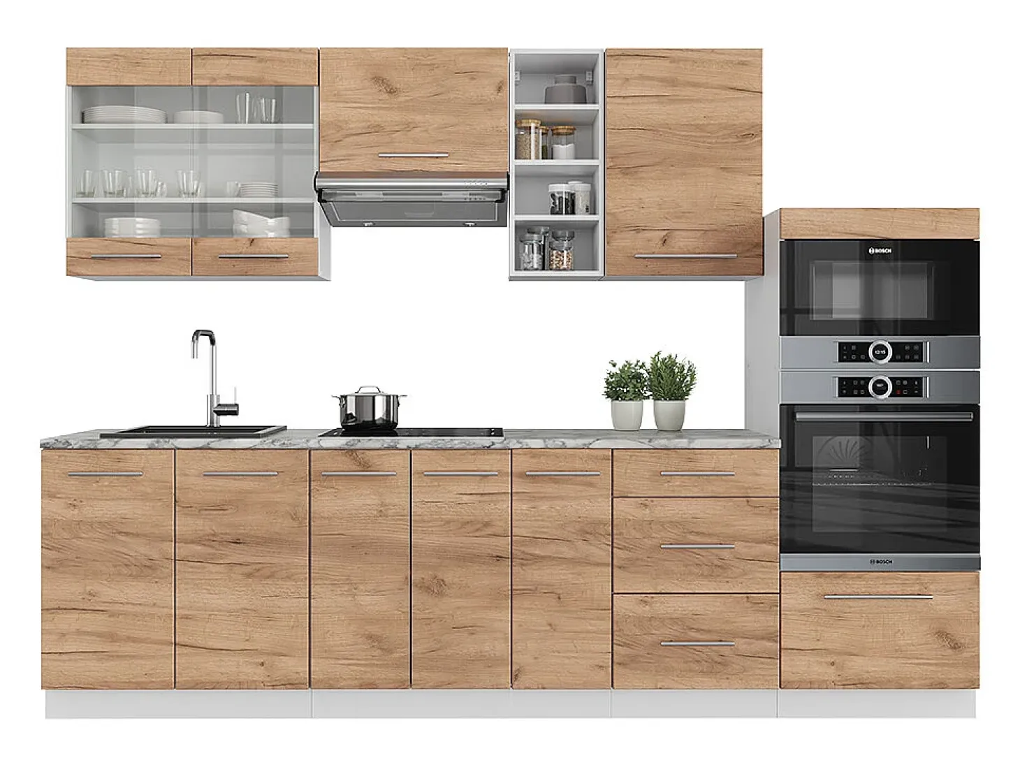 Mueble de cocina oro potencia roble/blanco 280x60x81.6 fame-line