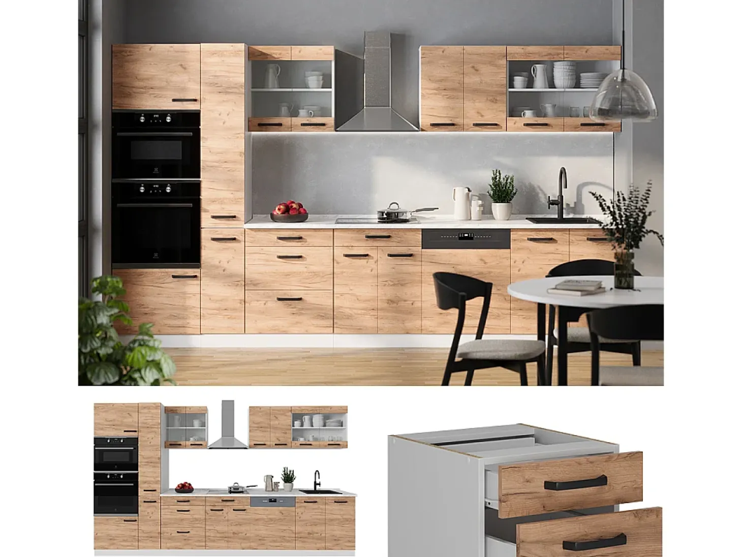 Mueble de cocina oro potencia roble/blanco 350x46x81.6 r-line