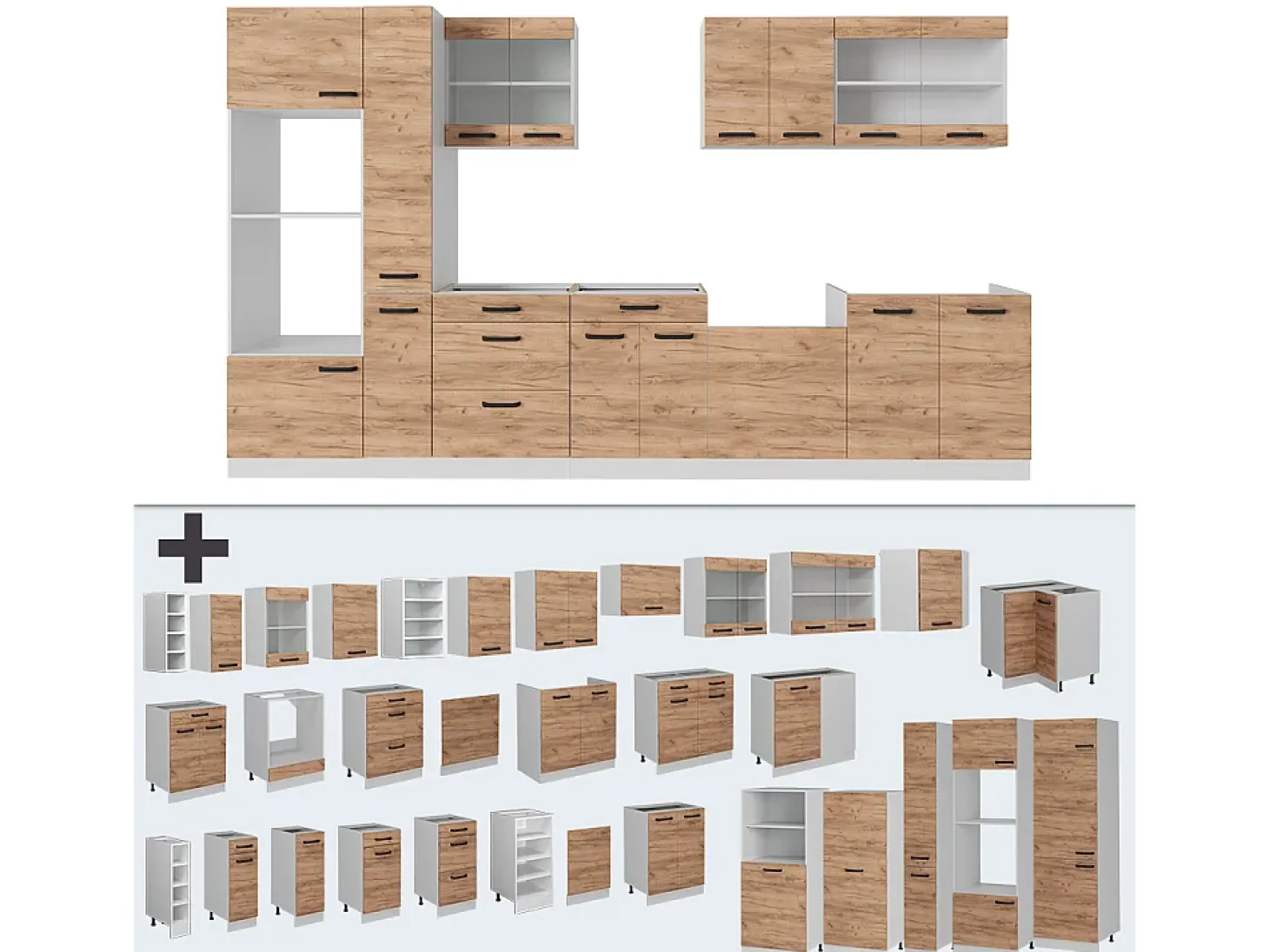 Mueble de cocina oro potencia roble/blanco 350x46x81.6 r-line