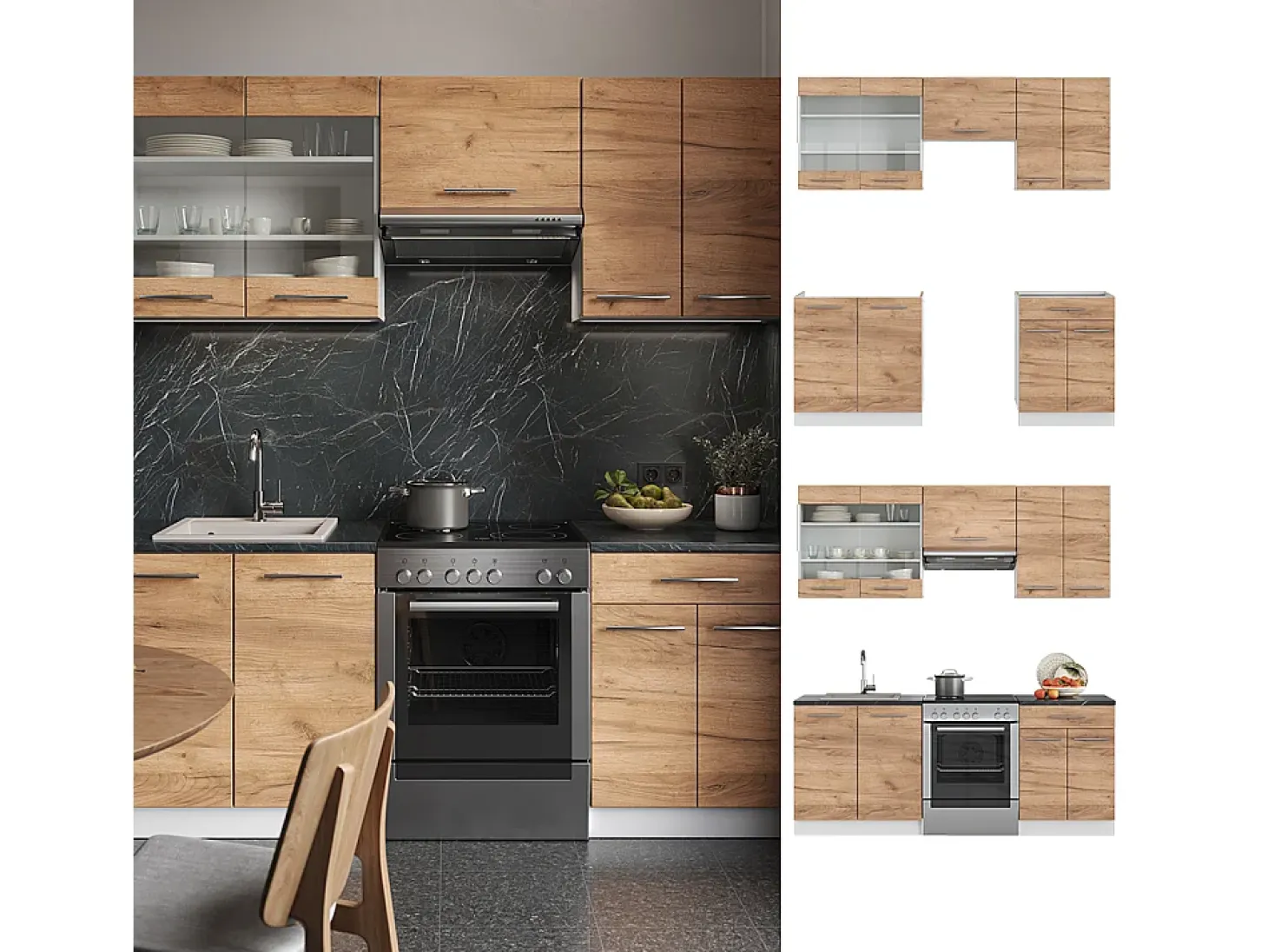 Mueble de cocina oro potencia roble/blanco 200x46x81.6 fame-line