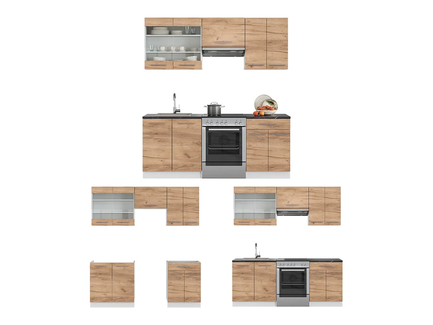 Mueble de cocina oro potencia roble/blanco 200x46x81.6 fame-line