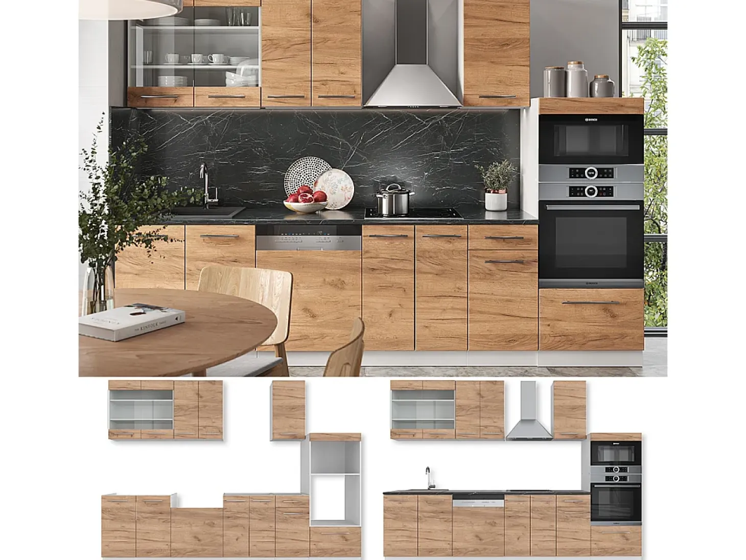 Mueble de cocina oro potencia roble/blanco 300x46x81.6 fame-line