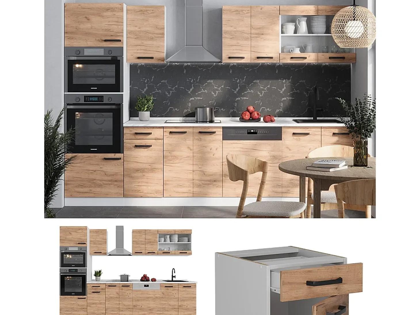 Mueble de cocina oro potencia roble/blanco 300x60x81.6 r-line