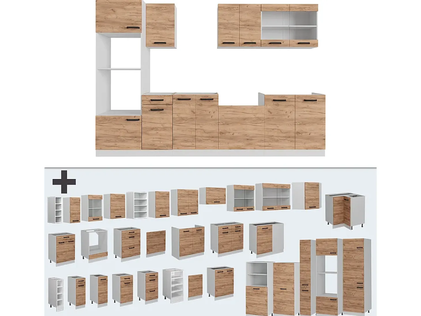 Mueble de cocina oro potencia roble/blanco 300x60x81.6 r-line
