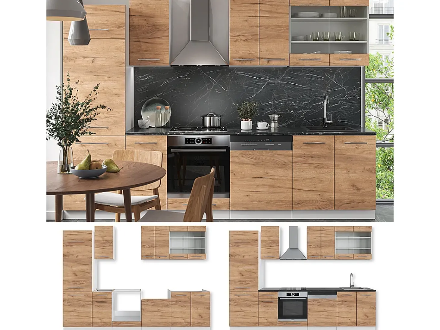 Mueble de cocina oro potencia roble/blanco 300x60x81.6 fame-line