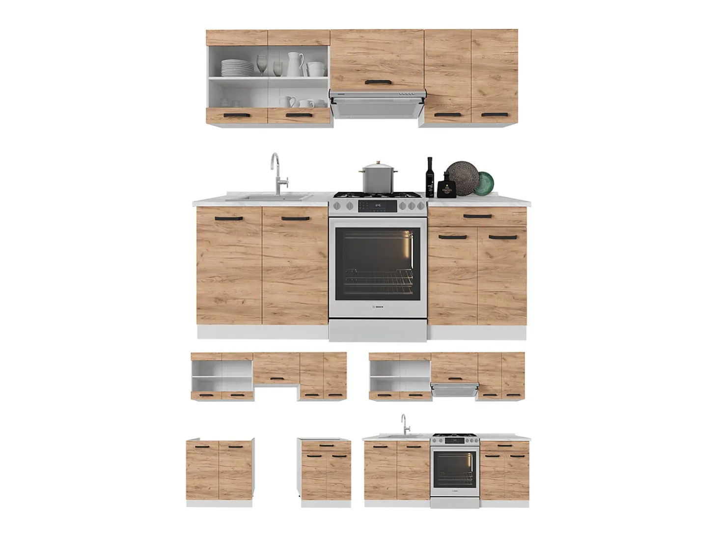 Mueble de cocina oro potencia roble/blanco 200x46x81.6 r-line