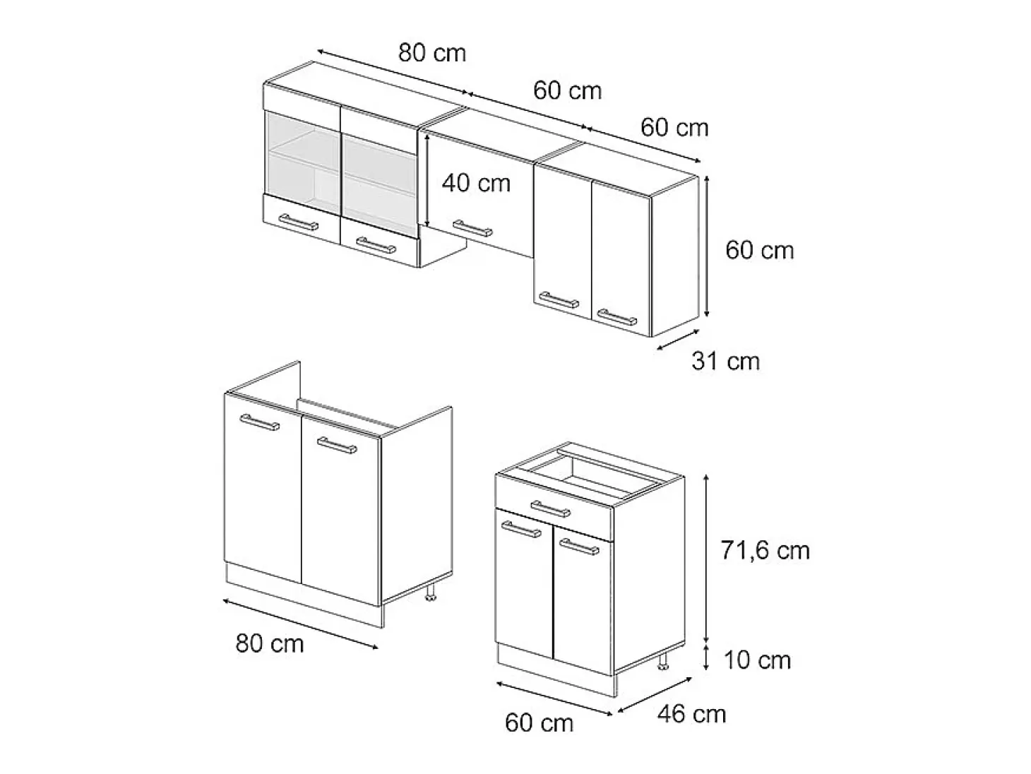 Mueble de cocina oro potencia roble/blanco 200x46x81.6 r-line