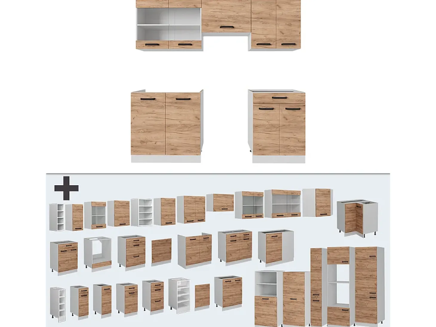 Mueble de cocina oro potencia roble/blanco 200x46x81.6 r-line