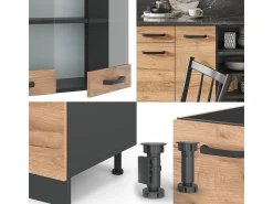 Mueble de cocina oro power roble/antracita 240x60x81.6 r-line