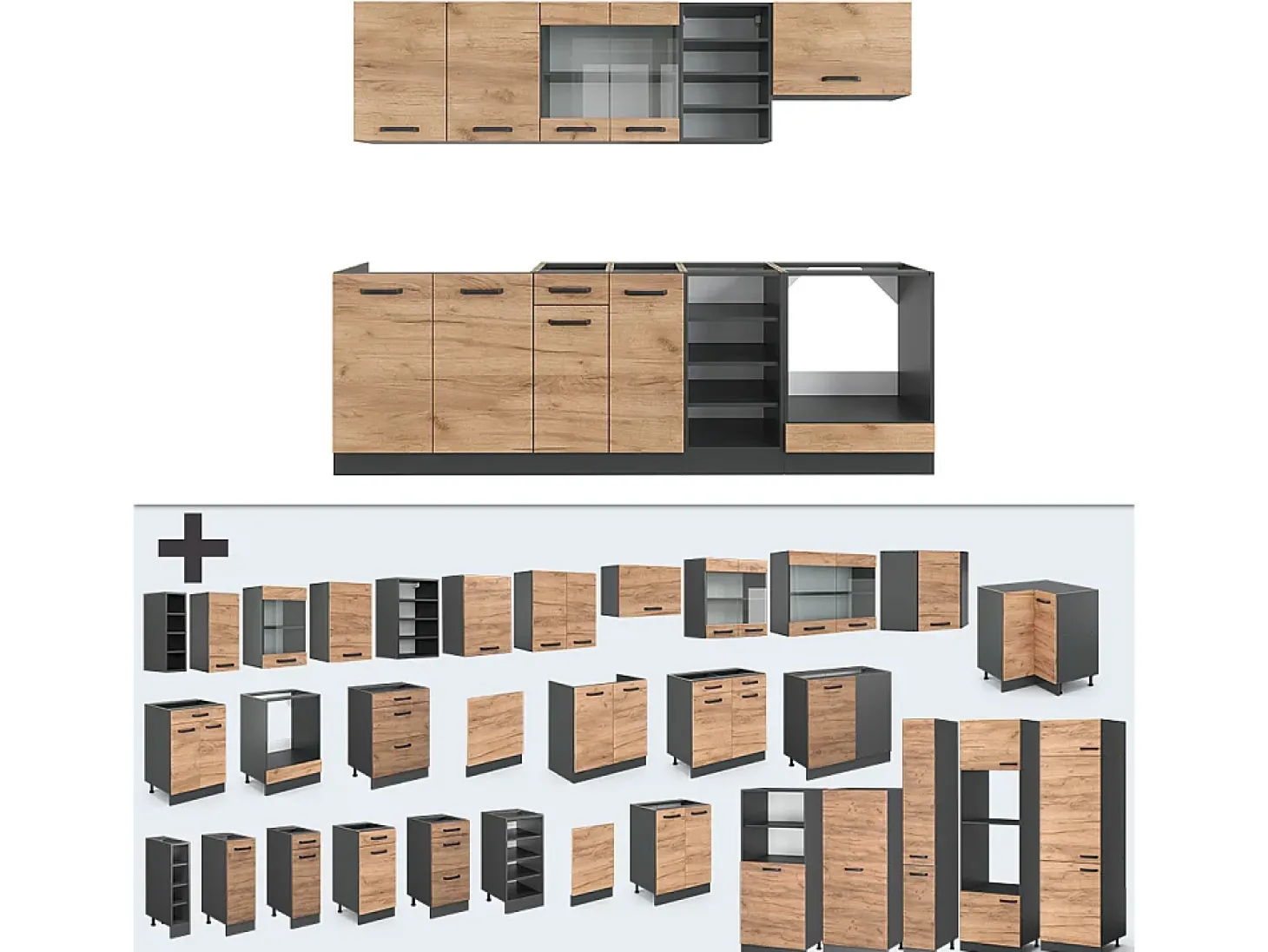 Mueble de cocina oro power roble/antracita 240x60x81.6 r-line