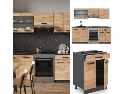 Mueble de cocina oro power roble/antracita 200x60x81.6 r-line