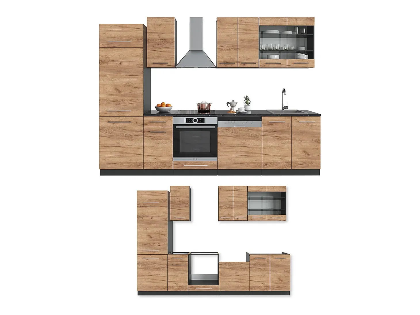Mueble de cocina oro power roble/antracita 300x46x81.6 fame-line