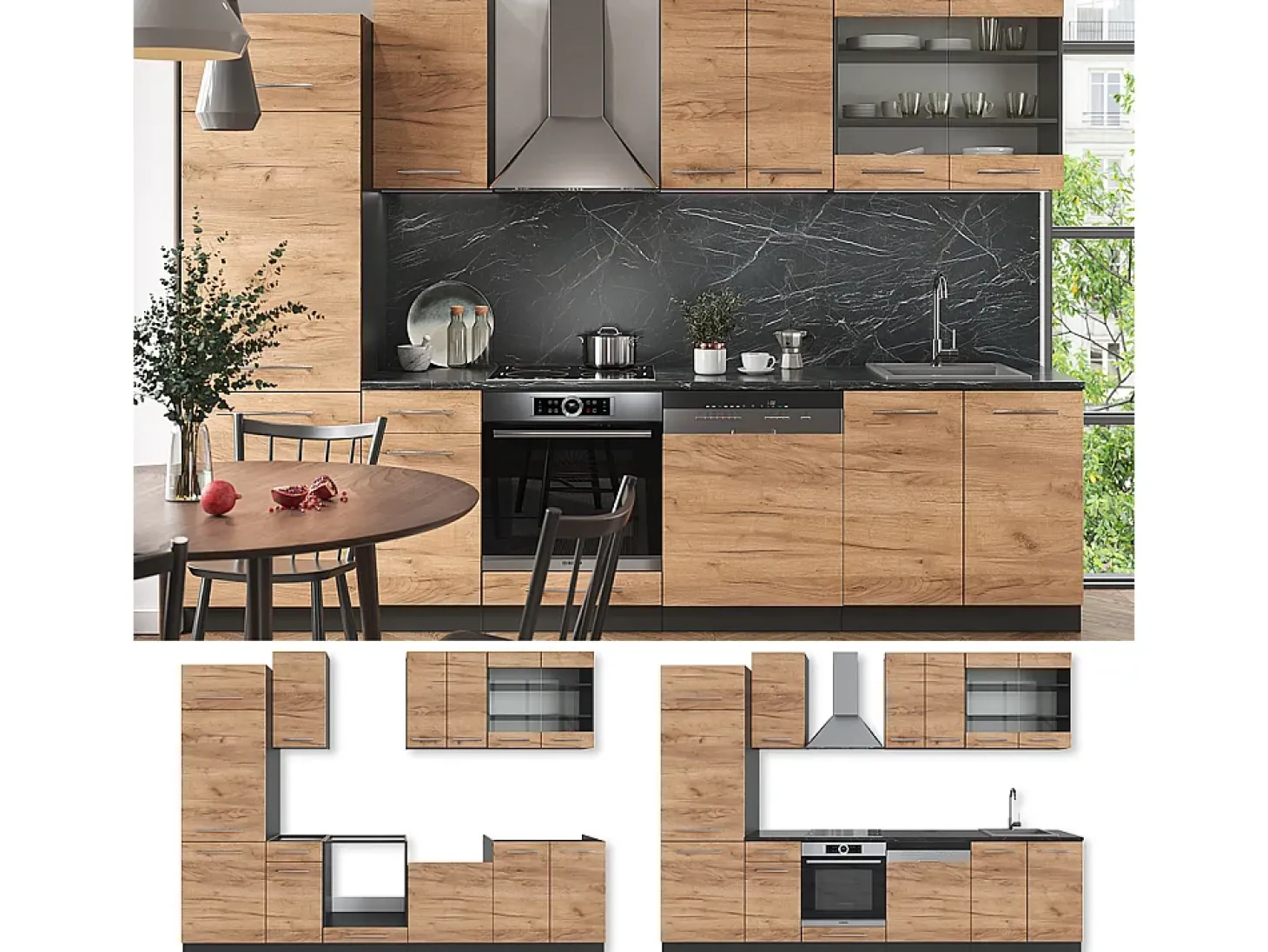 Mueble de cocina oro power roble/antracita 300x46x81.6 fame-line