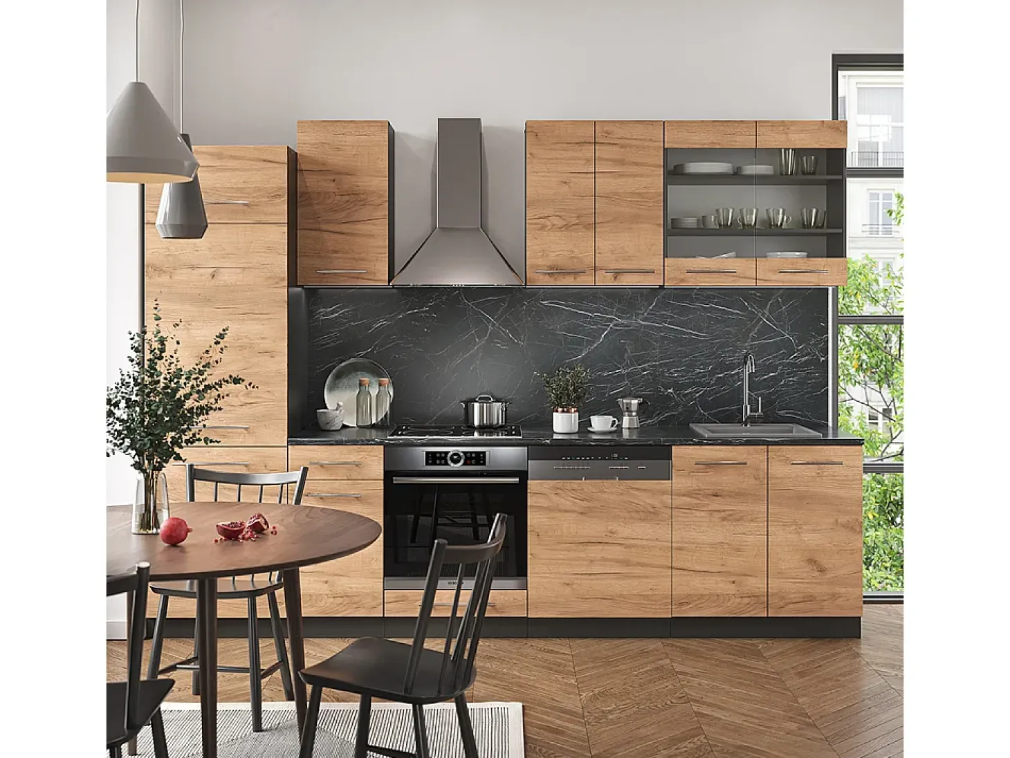Mueble de cocina oro power roble/antracita 300x46x81.6 fame-line