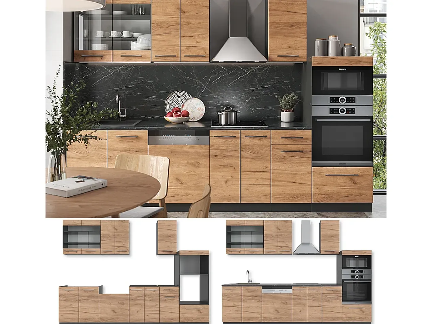 Mueble de cocina oro power roble/antracita 300x60x81.6 fame-line