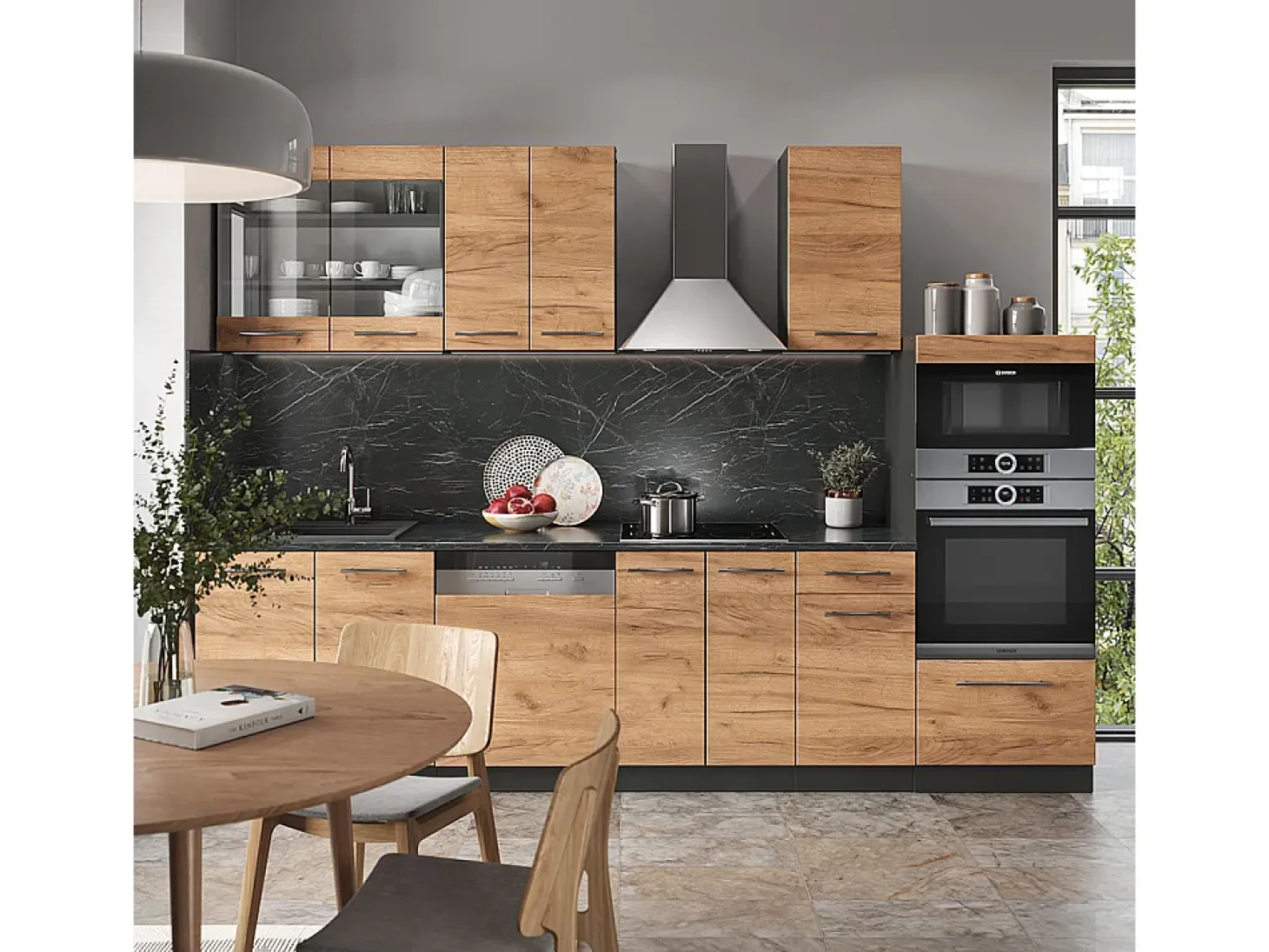 Mueble de cocina oro power roble/antracita 300x46x81.6 fame-line