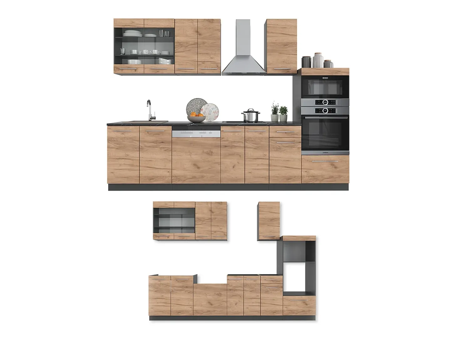 Mueble de cocina oro power roble/antracita 300x46x81.6 fame-line