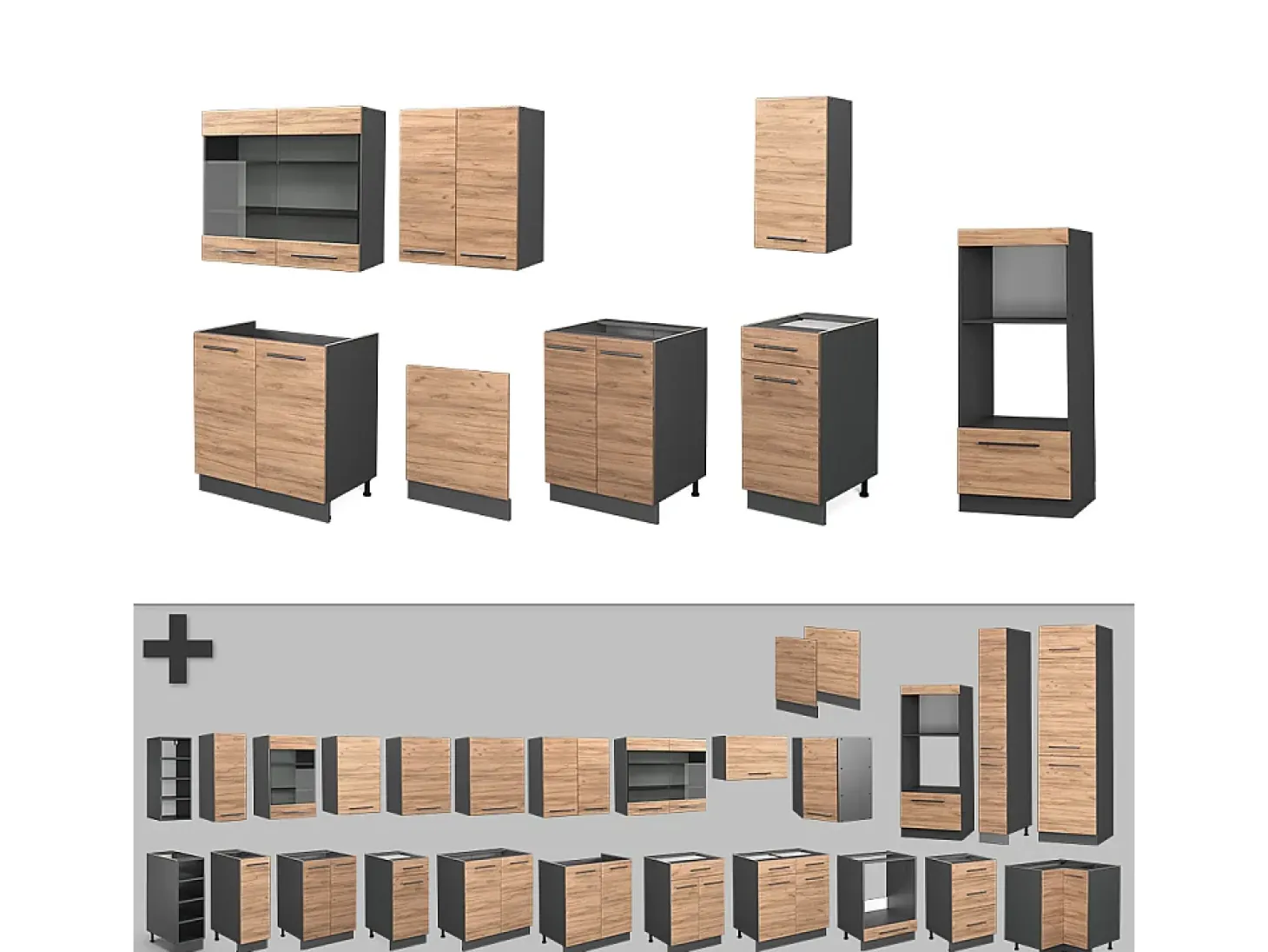 Mueble de cocina oro power roble/antracita 300x46x81.6 fame-line