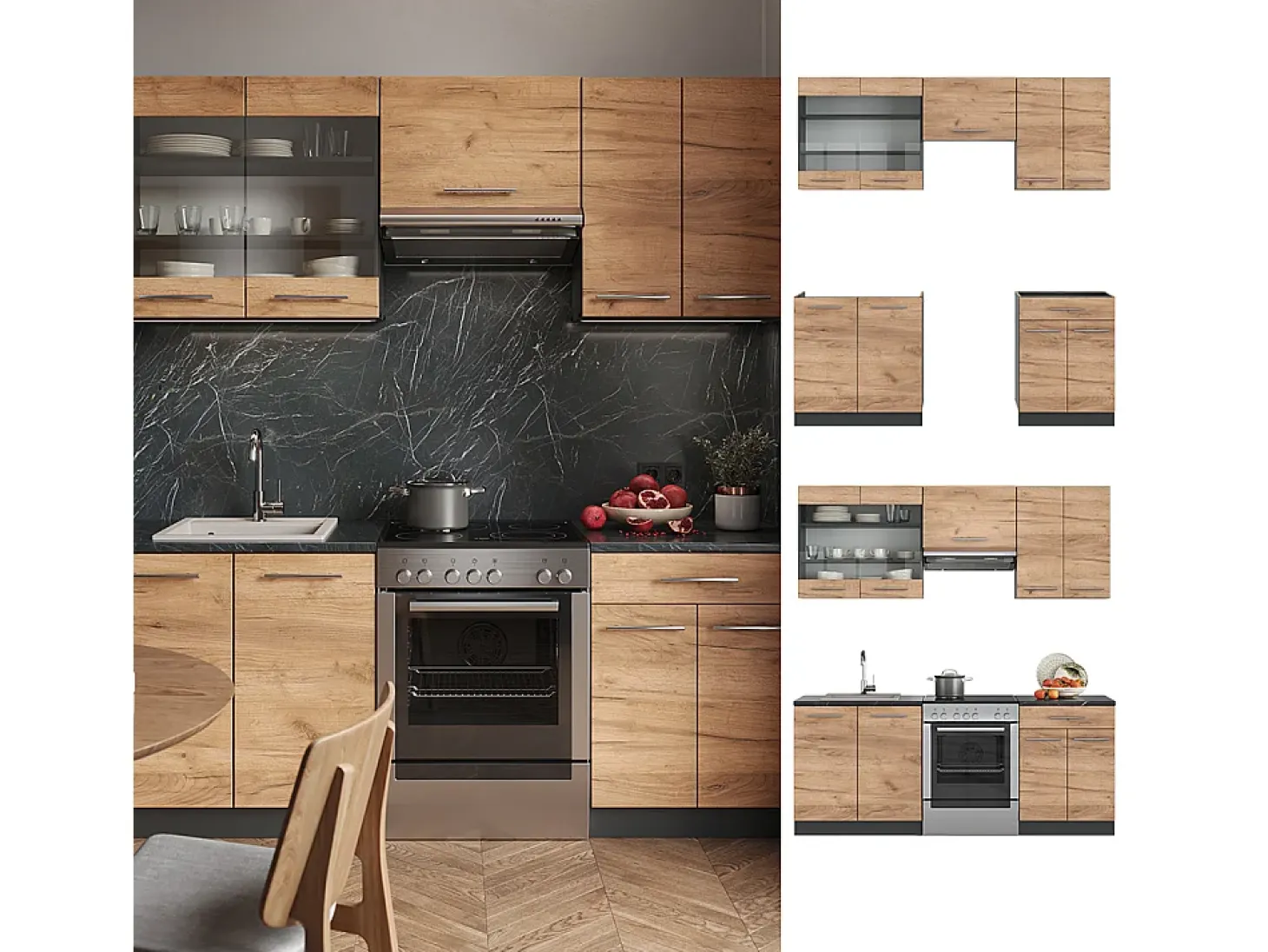 Mueble de cocina oro power roble/antracita 200x46x81.6 fame-line