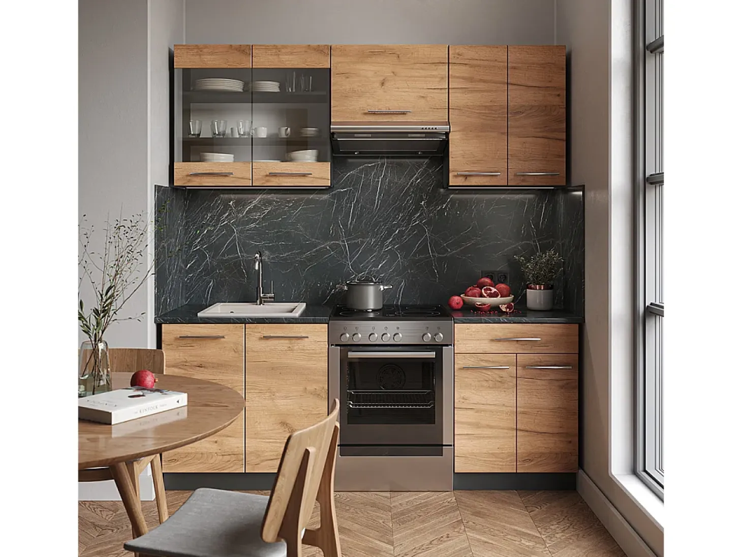 Mueble de cocina oro power roble/antracita 200x46x81.6 fame-line