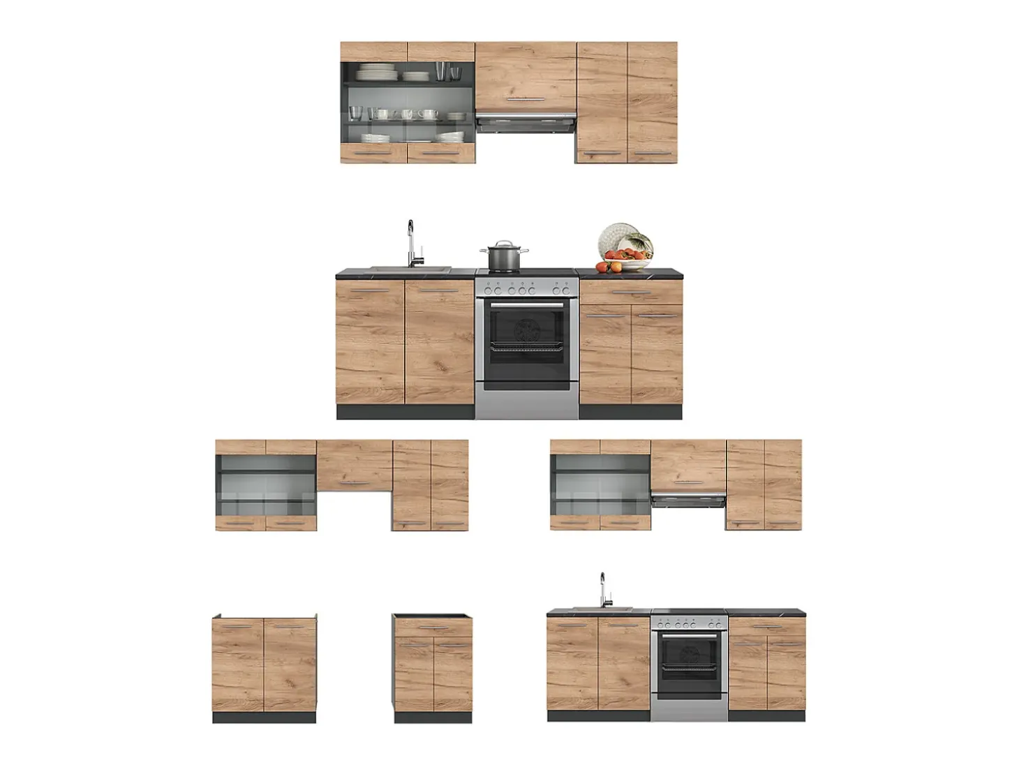 Mueble de cocina oro power roble/antracita 200x46x81.6 fame-line