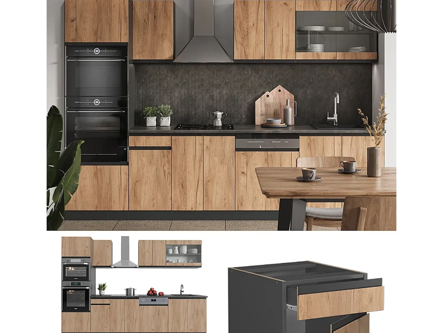 Mueble de cocina oro power roble/antracita 300x60x81.6 r-line