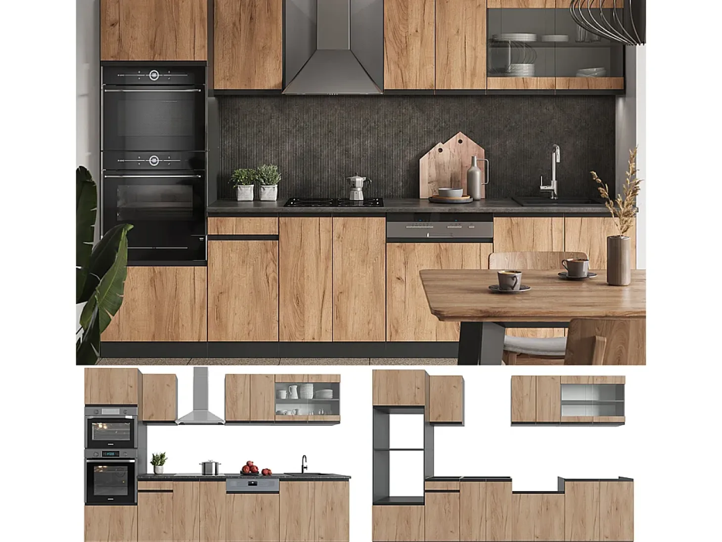 Mueble de cocina oro power roble/antracita 300x60x81.6 r-line