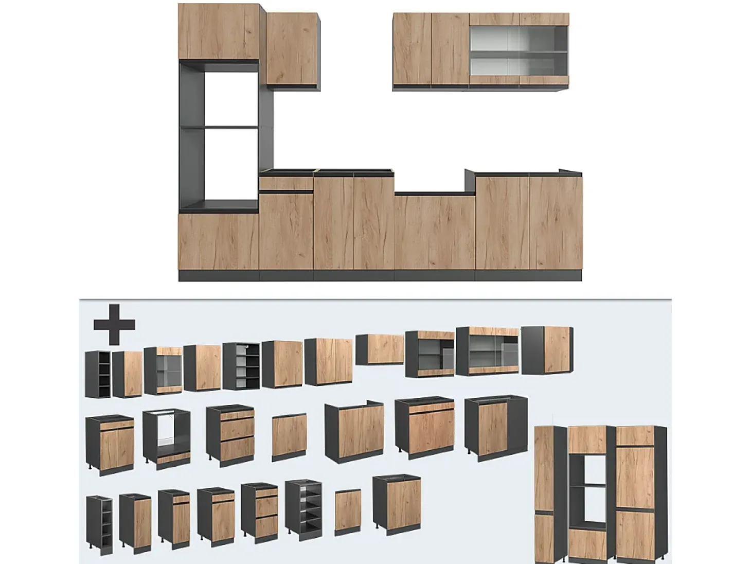 Mueble de cocina oro power roble/antracita 300x60x81.6 r-line