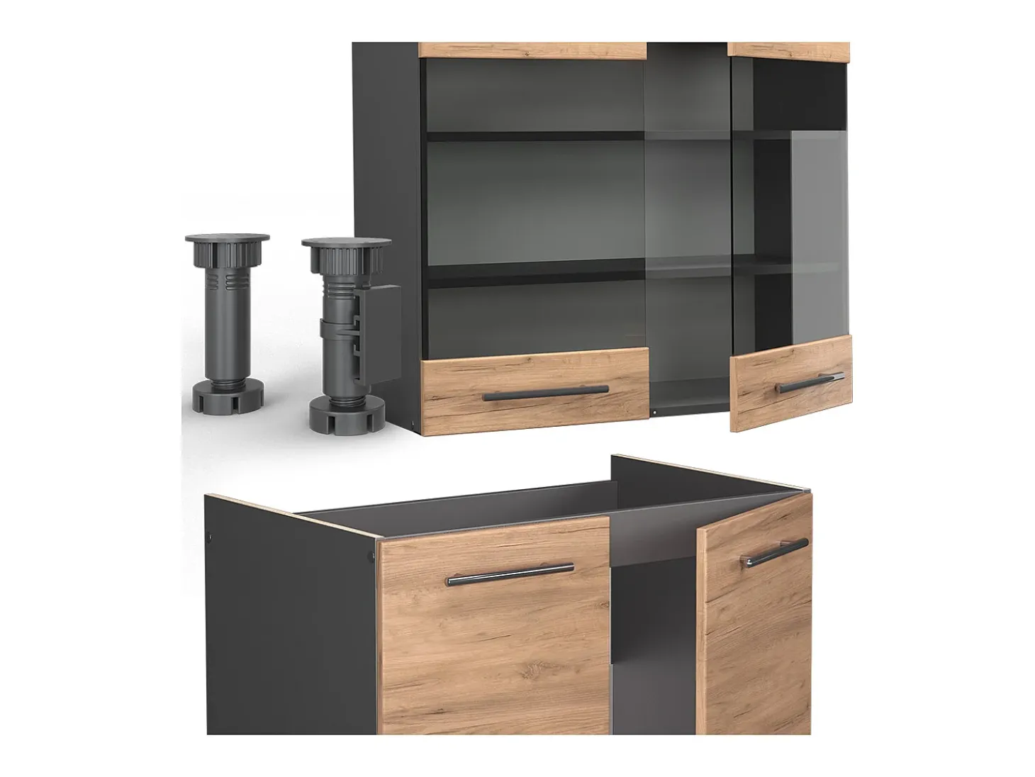 Mueble de cocina oro power roble/antracita 240x60x81.6 fame-line