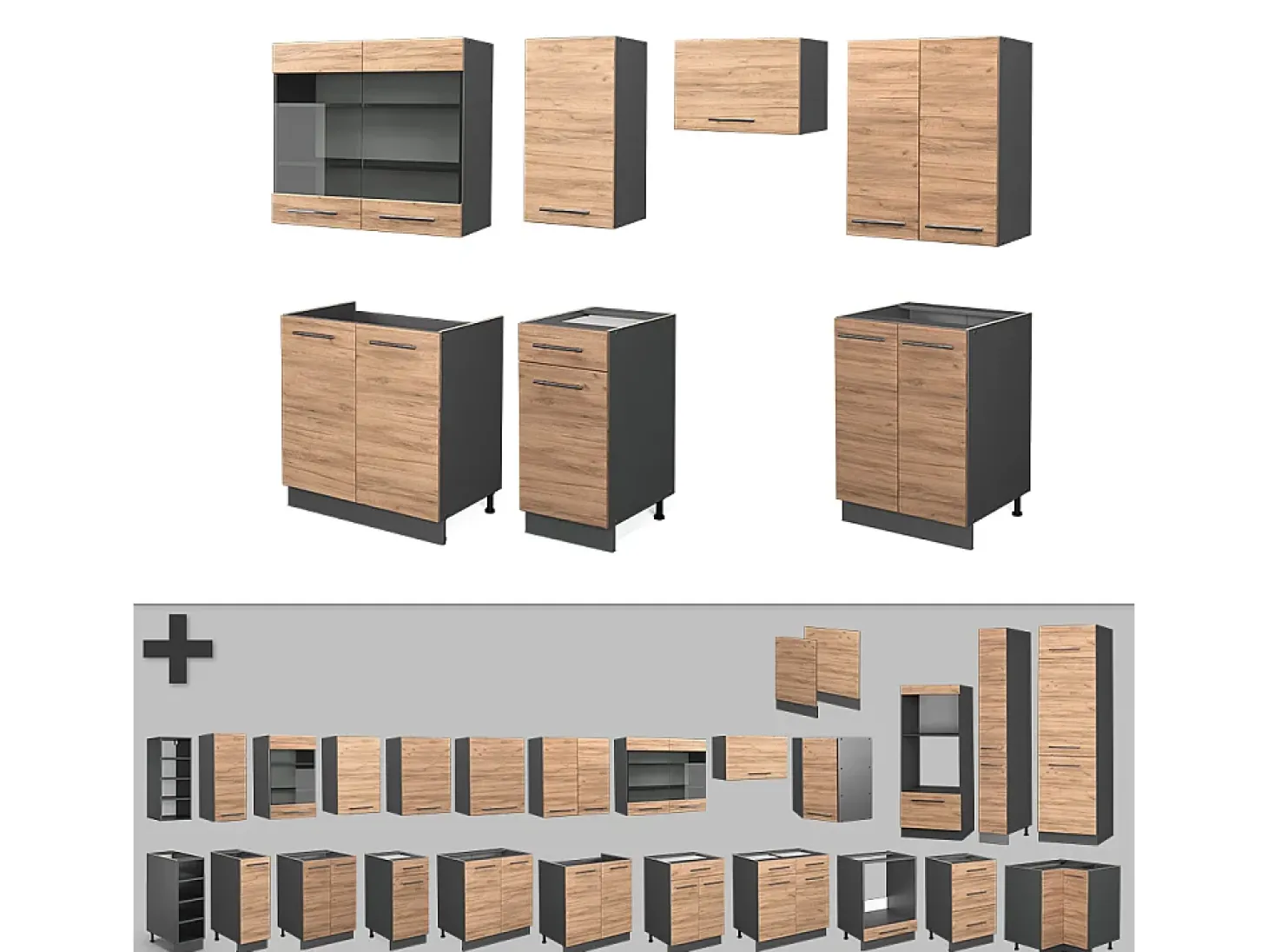 Mueble de cocina oro power roble/antracita 240x60x81.6 fame-line
