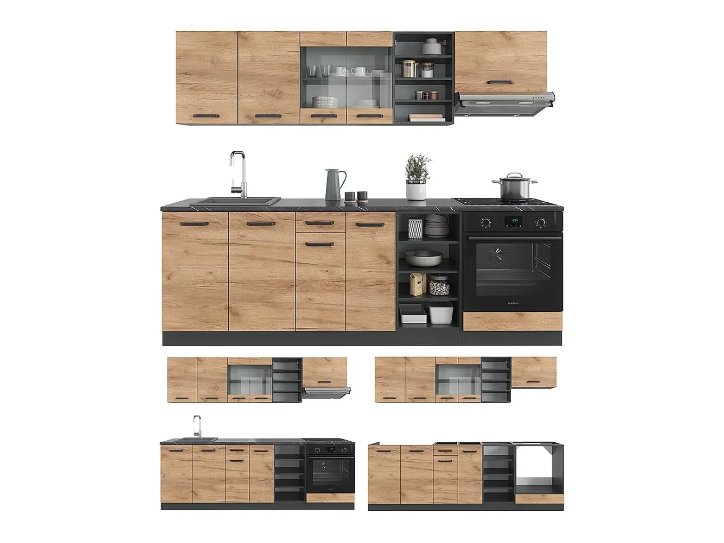 Mueble de cocina oro power roble/antracita 240x46x81.6 r-line