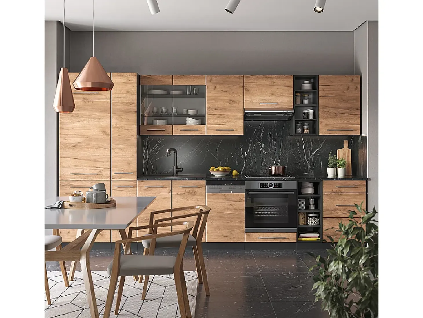 Mueble de cocina oro power roble/antracita 355x46x81.6 fame-line