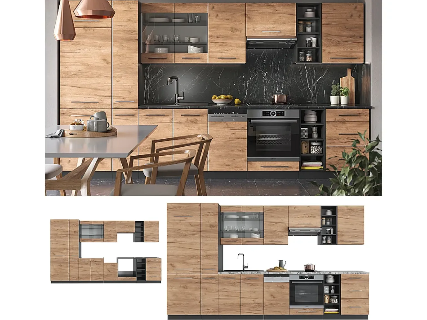 Mueble de cocina oro power roble/antracita 355x46x81.6 fame-line