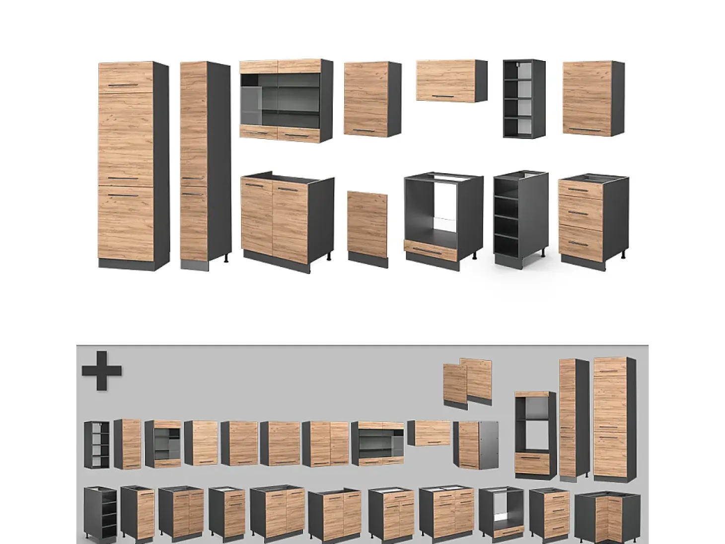 Mueble de cocina oro power roble/antracita 355x46x81.6 fame-line