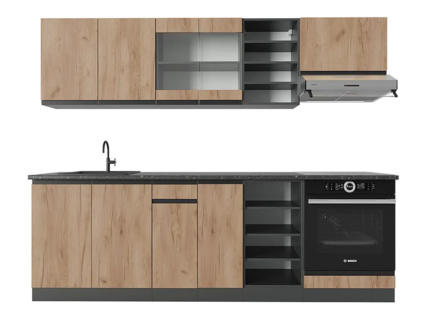 Mueble de cocina oro power roble/antracita 240x46x81.6 r-line