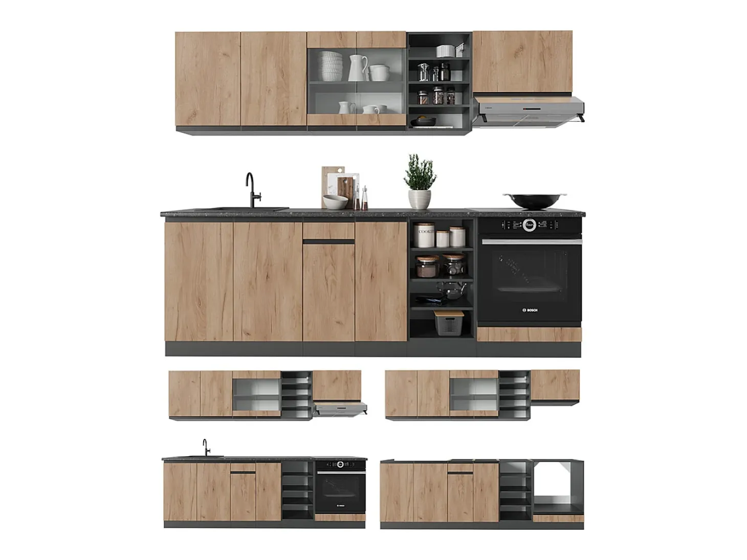 Mueble de cocina oro power roble/antracita 240x46x81.6 r-line