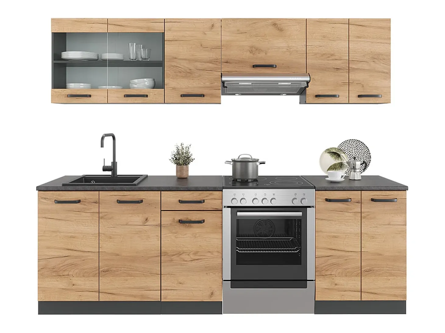Mueble de cocina oro power roble/antracita 240x60x81.6 raul