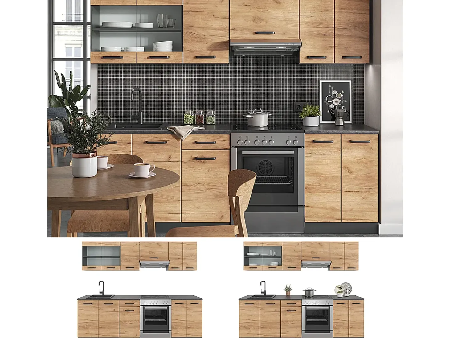 Mueble de cocina oro power roble/antracita 240x60x81.6 raul