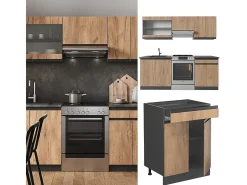 Mueble de cocina oro power roble/antracita 200x60x81.6 r-line