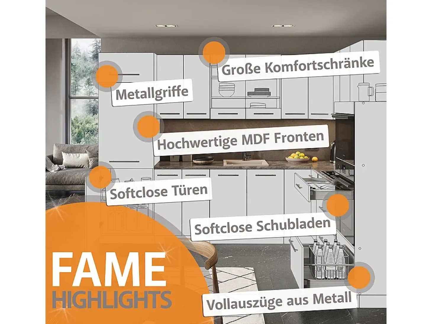 Mueble de cocina panel de roble/antracita 235x60x81.6 fame-line