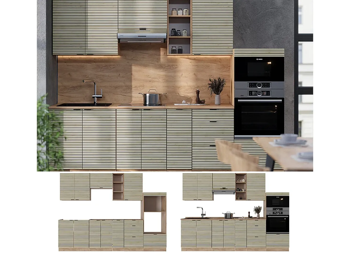 Mueble de cocina panel de roble/roble goldkraft 280x46x81.6 fame-line