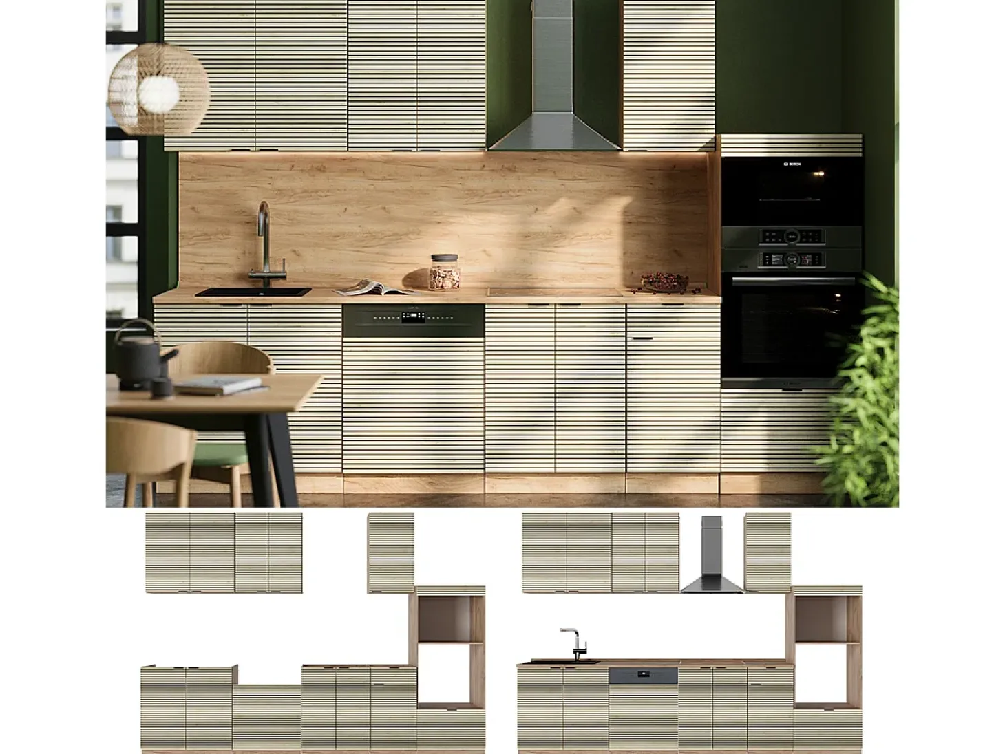 Mueble de cocina panel de roble/roble goldkraft 300x60x81.6 fame-line