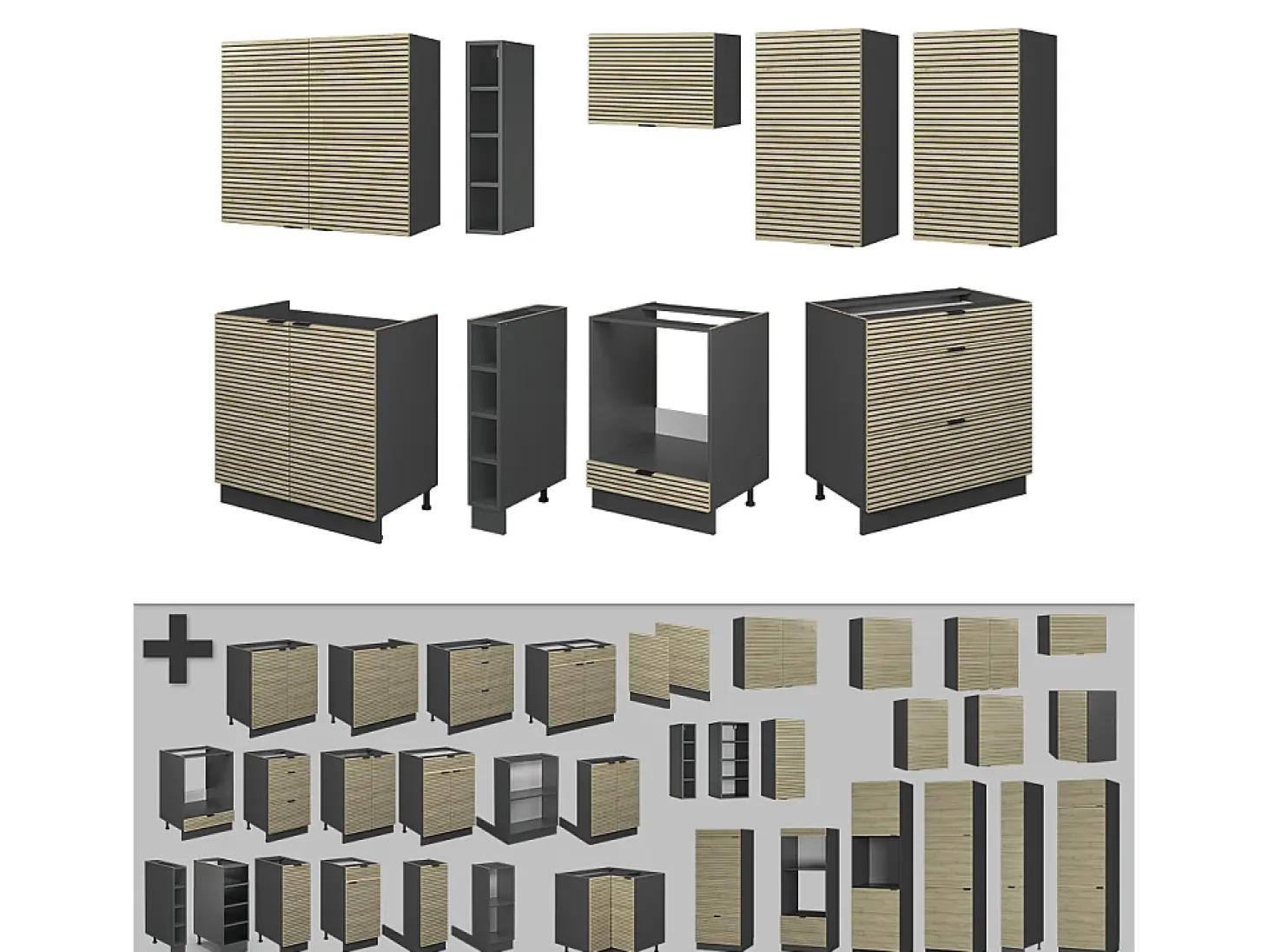 Mueble de cocina panel de roble/antracita 235x46x81.6 fame-line