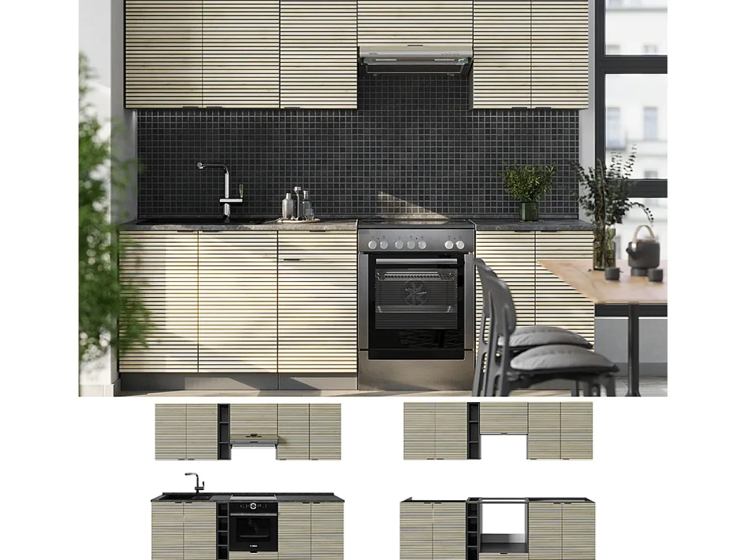 Mueble de cocina panel de roble/antracita 235x46x81.6 fame-line