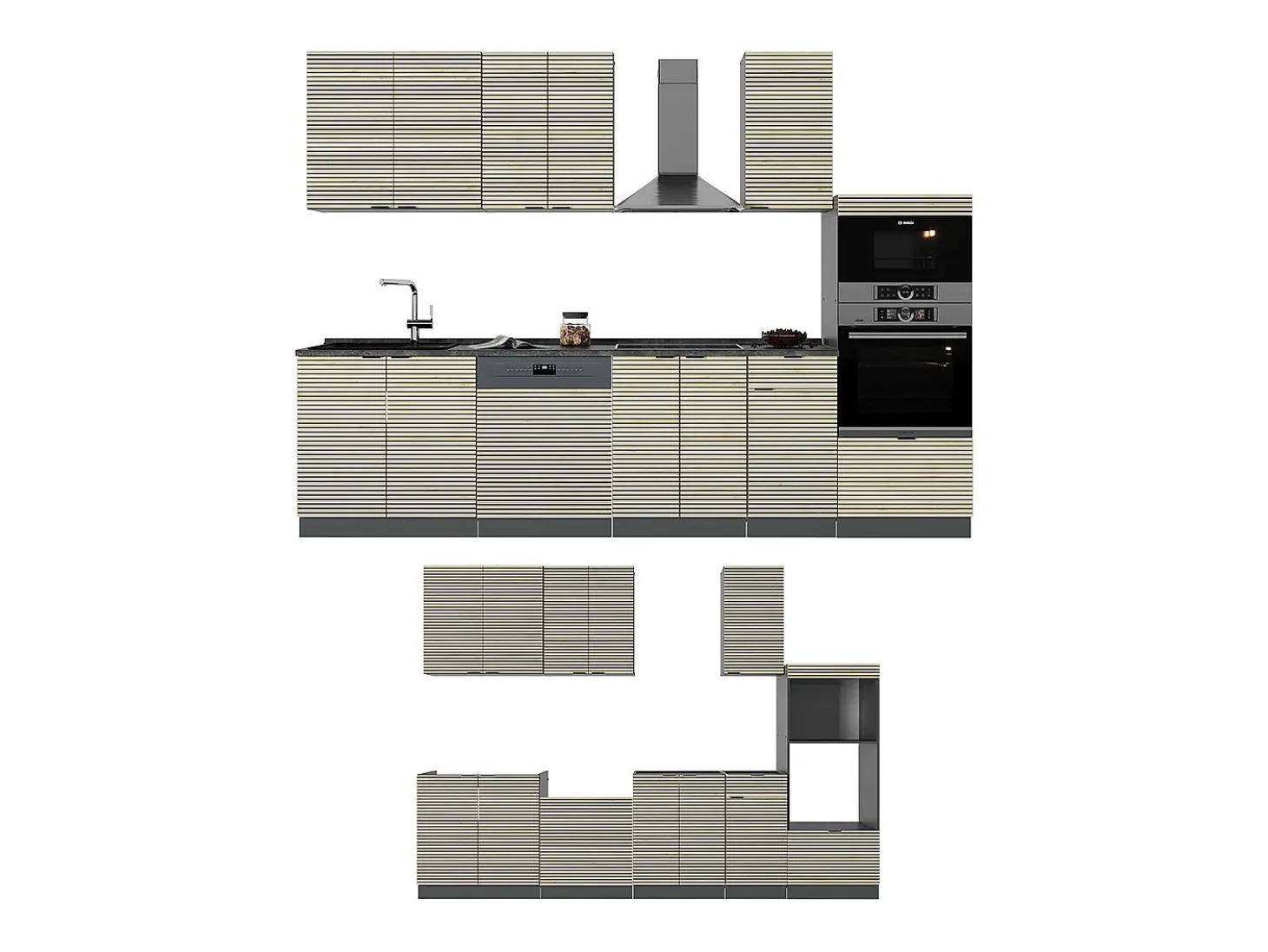 Mueble de cocina panel de roble/antracita 300x60x81.6 fame-line